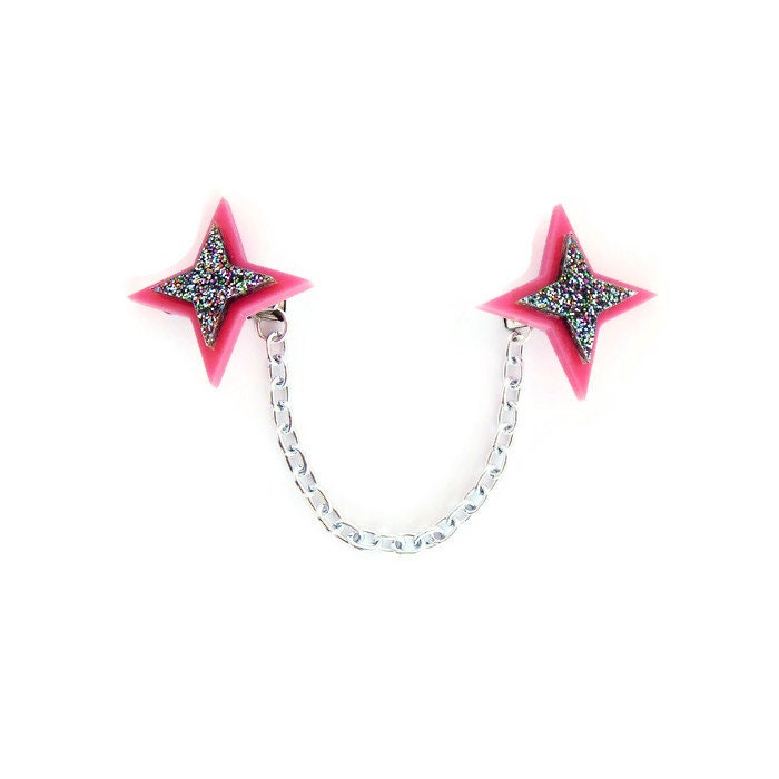 Pink and Rainbow Glitter Star Sweater Clip