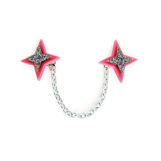 Pink and Rainbow Glitter Star Sweater Clip