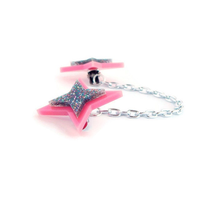 Pink and Rainbow Glitter Star Sweater Clip