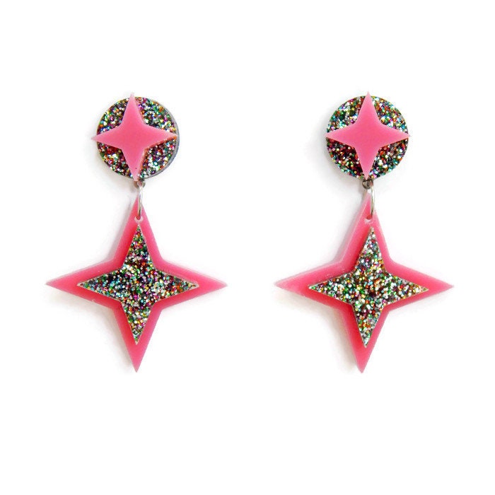 Retro Pink Starburst Earrings