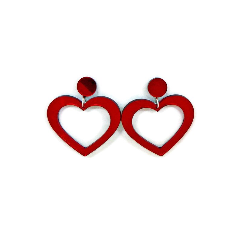 Red Mirror Acrylic Heart Hoop Earrings