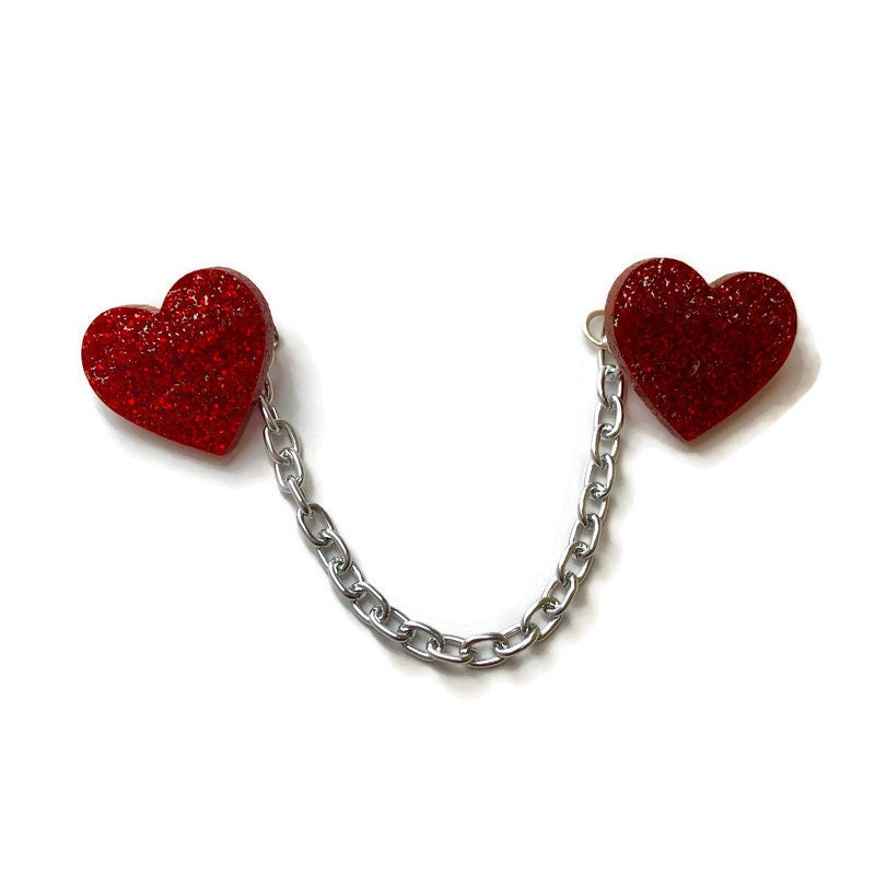 Red Glitter Heart Sweater Clip