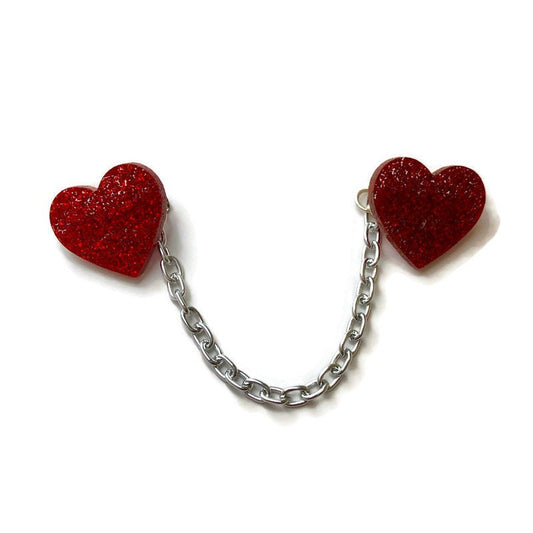 Red Glitter Heart Sweater Clip