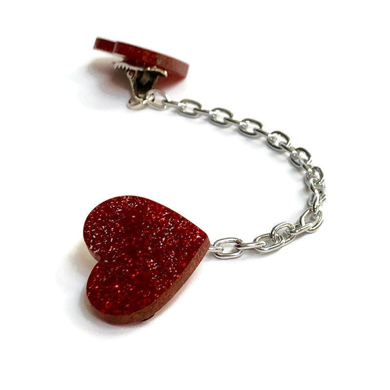 Red Glitter Heart Sweater Clip