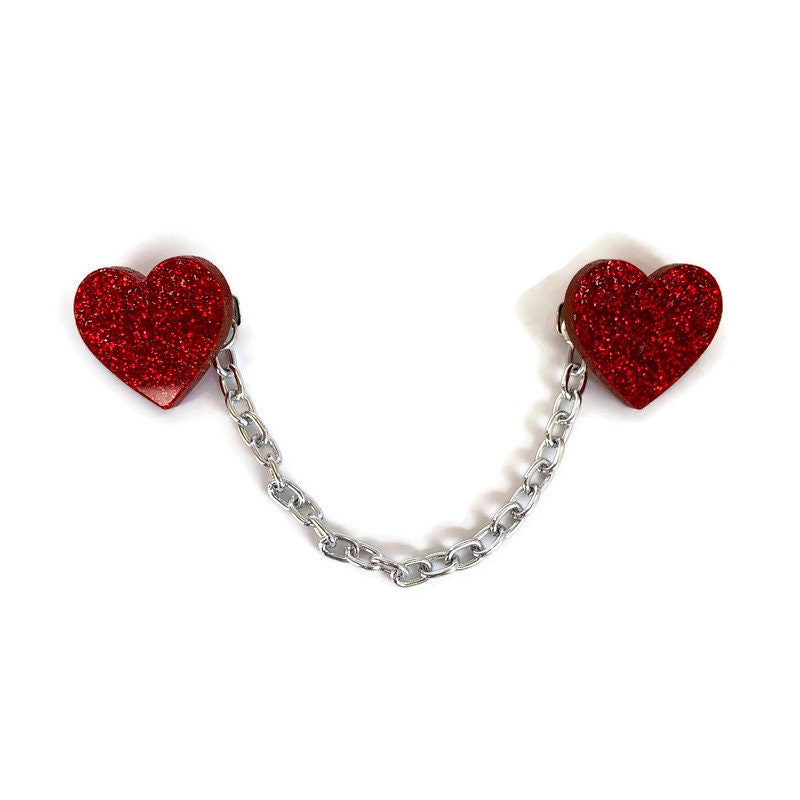 Red Glitter Heart Sweater Clip