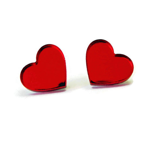 Red Mirror Acrylic Heart Stud Earrings