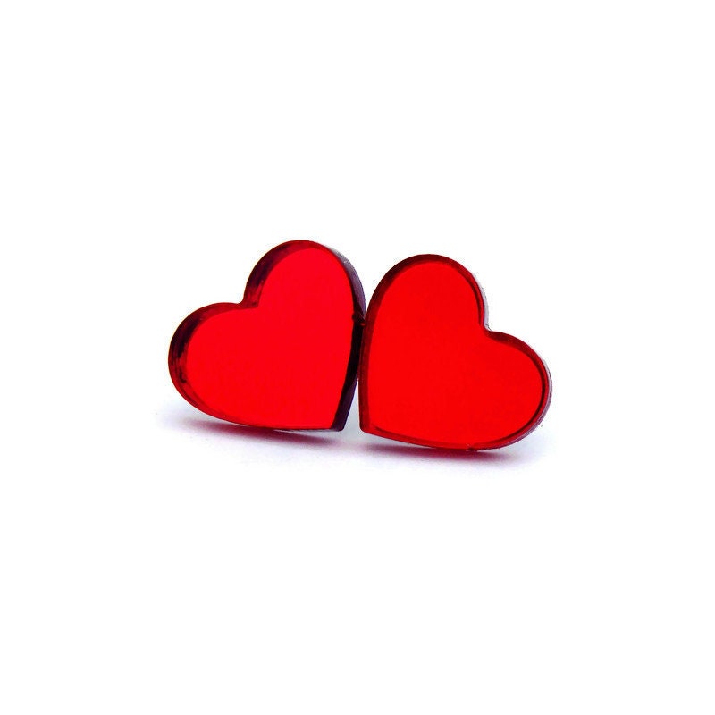 Red Mirror Acrylic Heart Stud Earrings