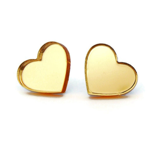 Gold Mirror Heart Stud Earrings