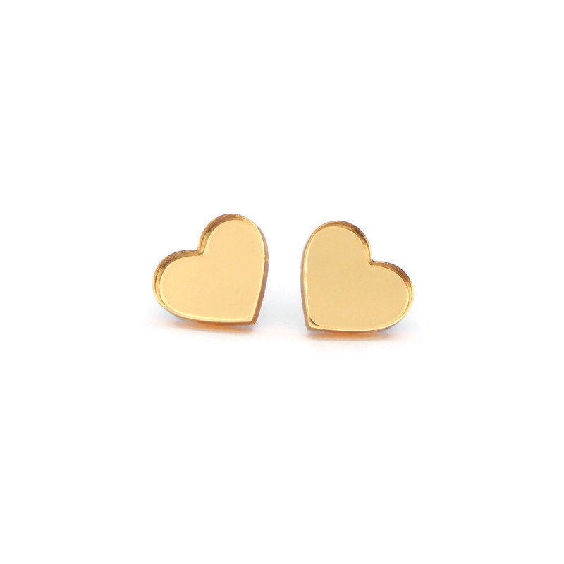 Gold Mirror Heart Stud Earrings