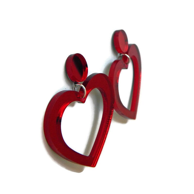 Red Mirror Acrylic Heart Hoop Earrings