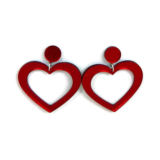 Red Mirror Acrylic Heart Hoop Earrings