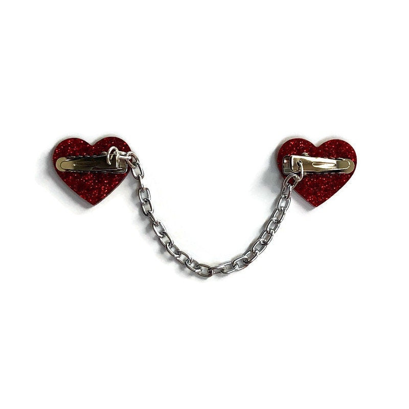 Red Glitter Heart Sweater Clip