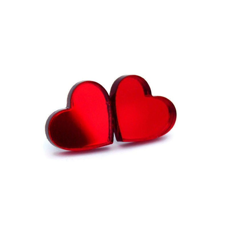 Red Mirror Acrylic Heart Stud Earrings