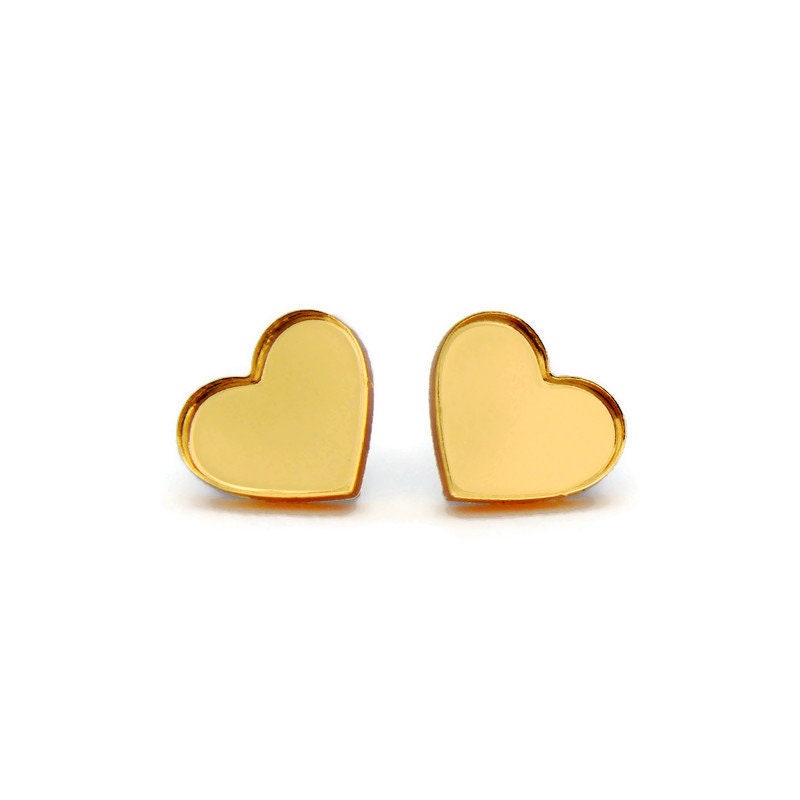 Gold Mirror Heart Stud Earrings