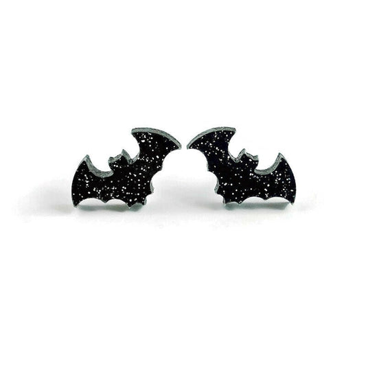 Black Glitter Bat Stud Earrings