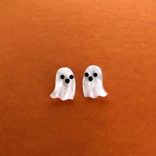 White Pearl Ghost Stud Earrings