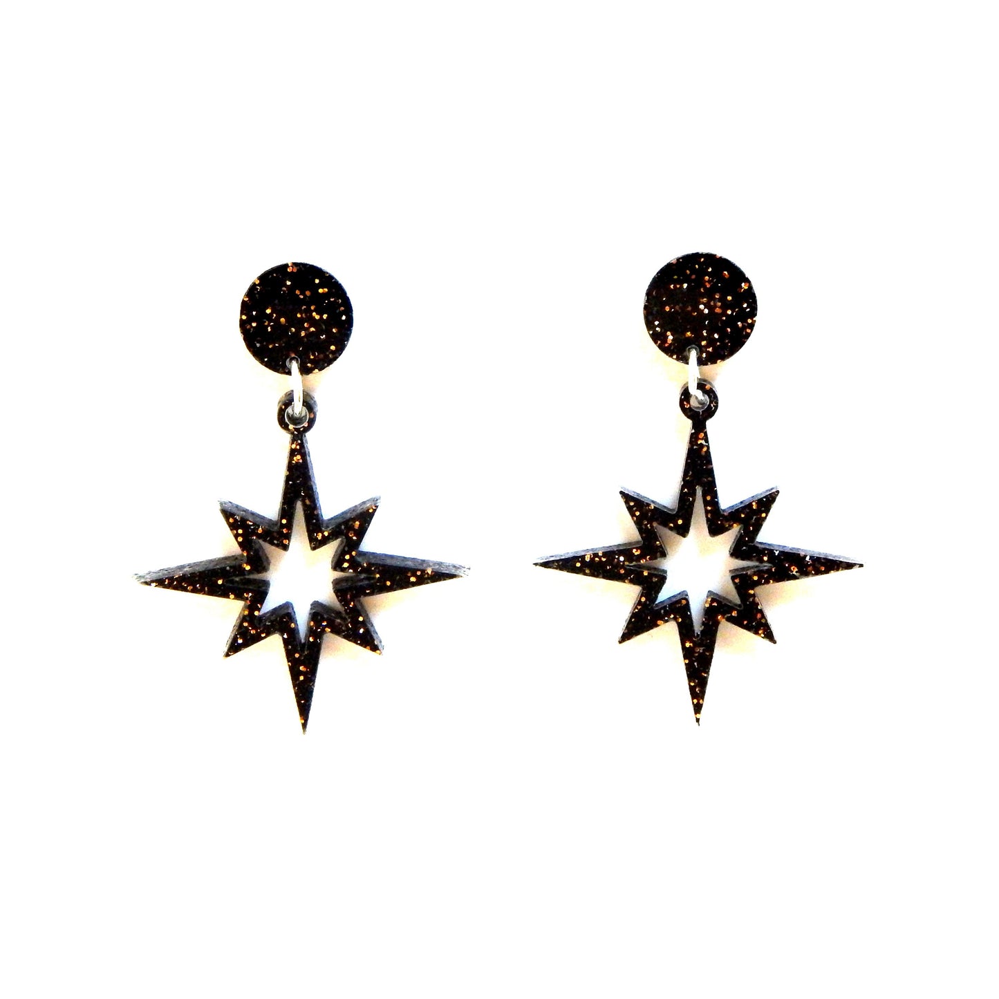 Black and Gold Glitter Starburst Dangle Earrings