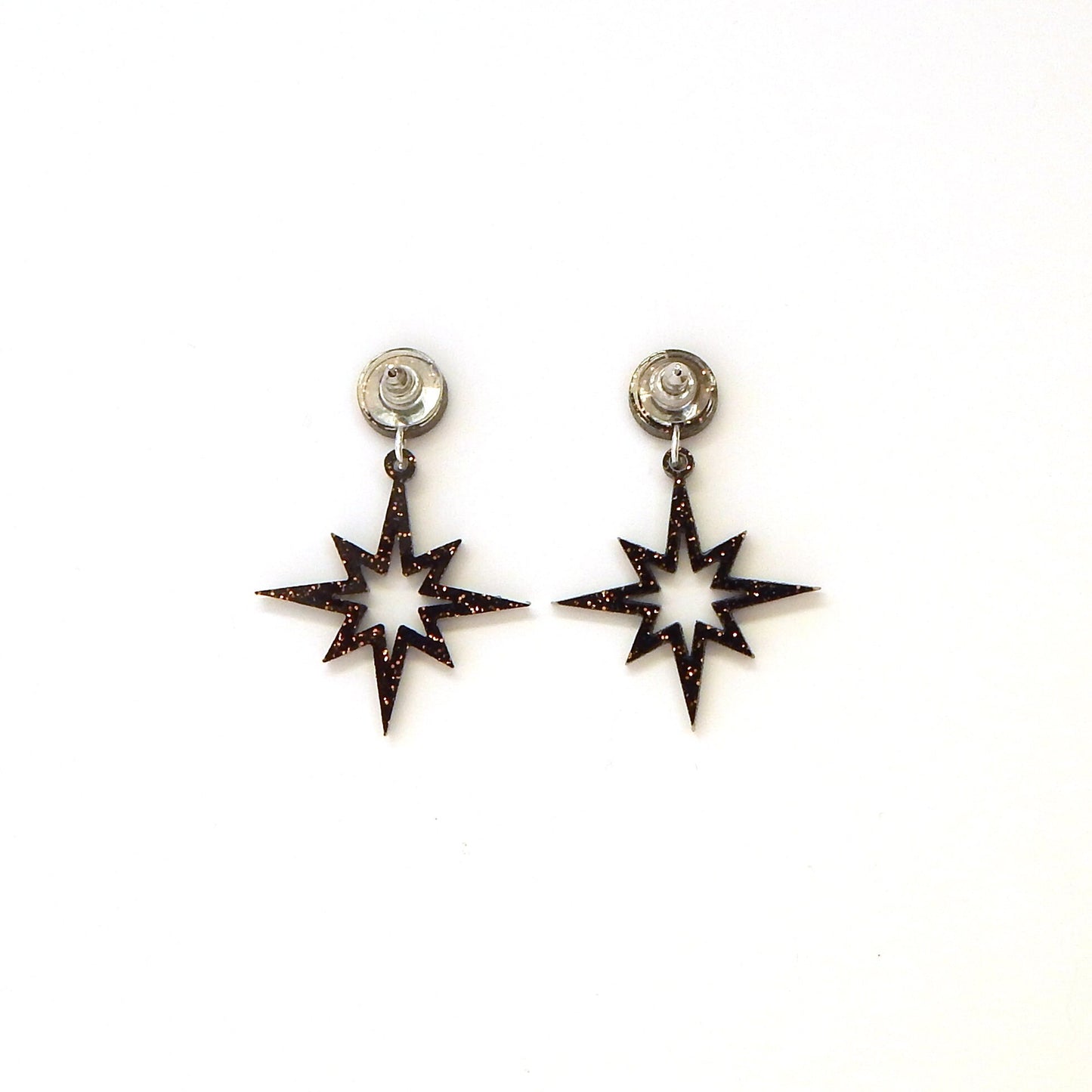 Black and Gold Glitter Starburst Dangle Earrings