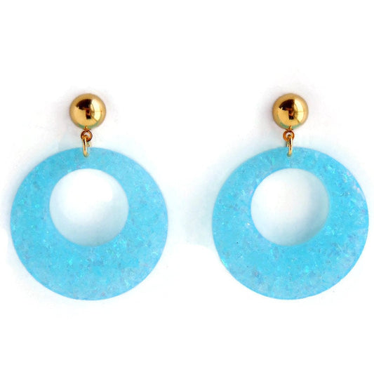 Blue Glitter Acrylic Mod Circle Hoop Earrings