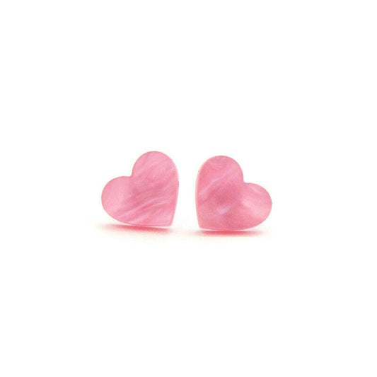 Pink Pearl Heart Stud Earrings