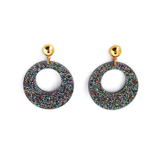 Rainbow Glitter Retro Hoop Earrings