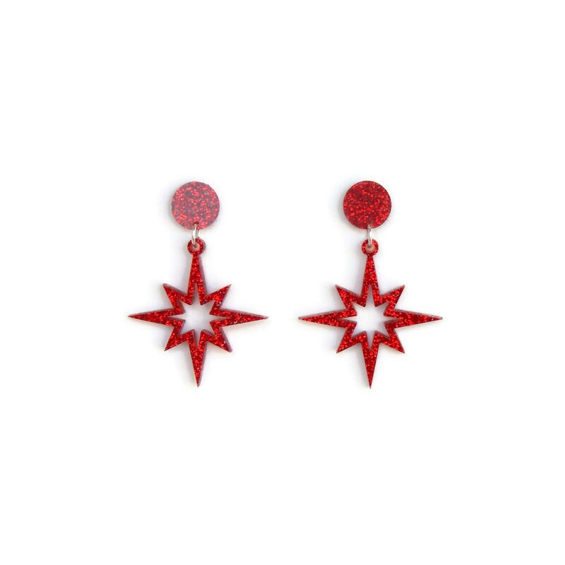 Red Glitter Starburst Cut Out Dangle Earrings