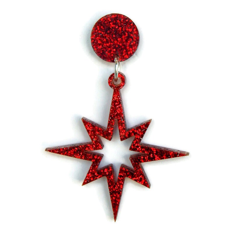 Red Glitter Starburst Cut Out Dangle Earrings