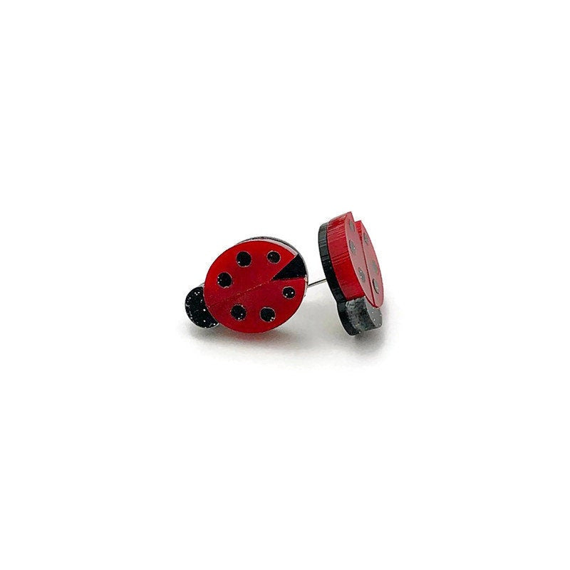 Red and Black Ladybug Stud Earrings