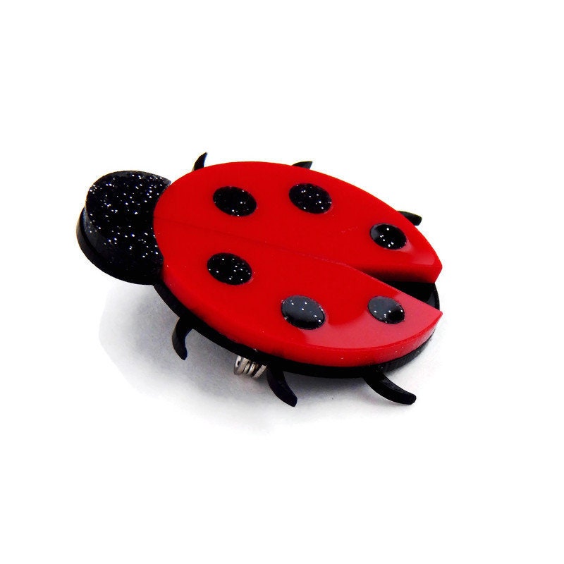 Red and Black Acrylic Ladybug Brooch