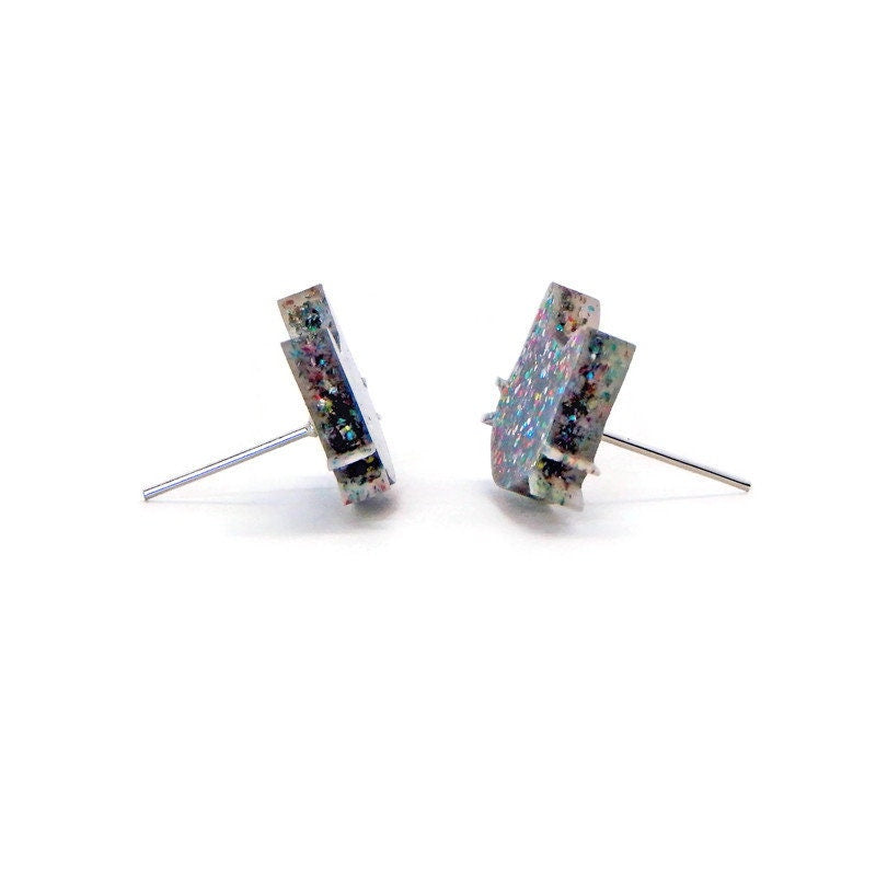 Rainbow Glitter Cat Stud Earrings