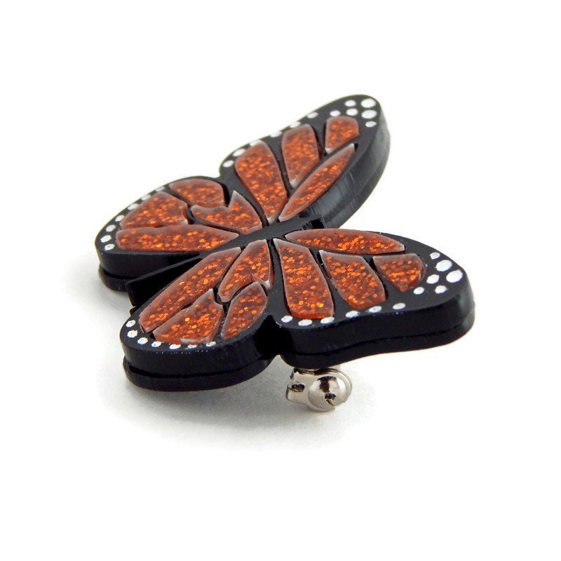 Orange and Black Monarch Butterfly Brooch