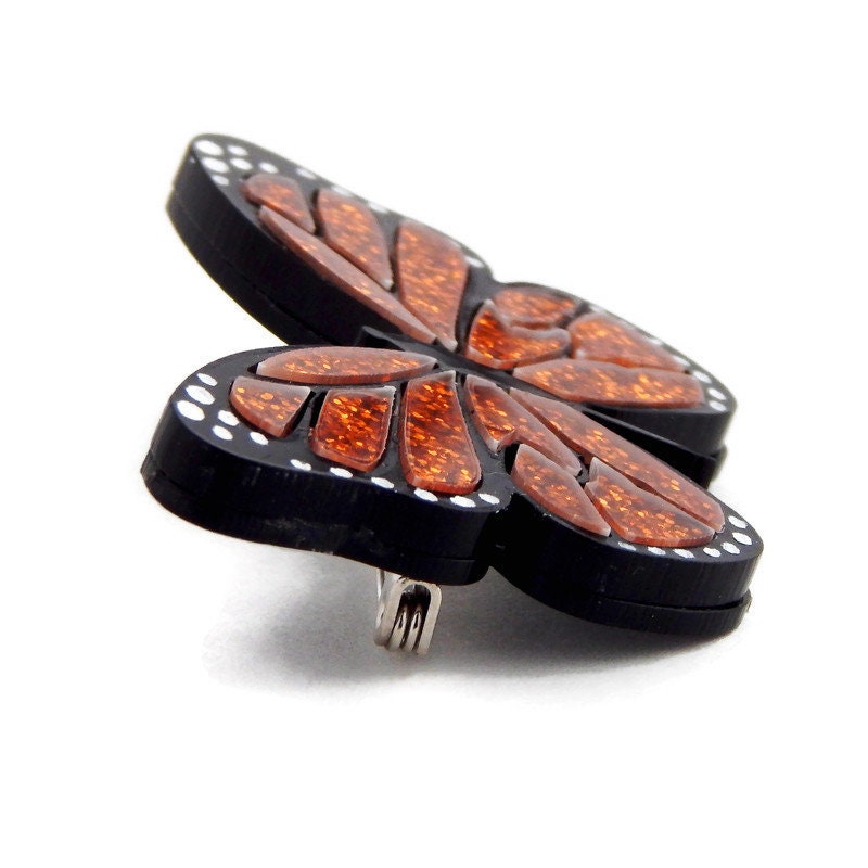 Orange and Black Monarch Butterfly Brooch