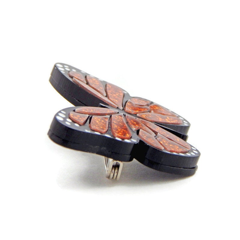 Orange and Black Monarch Butterfly Brooch