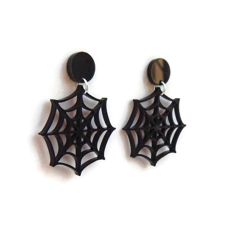 Black Laser Cut Spiderweb Earrings