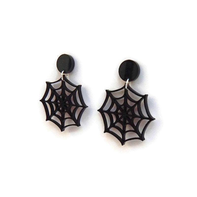 Black Laser Cut Spiderweb Earrings