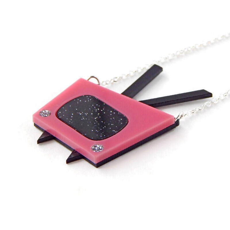 Retro 1950s Pink TV Necklace