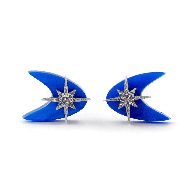 Retro Blue Boomerang Stud Earrings