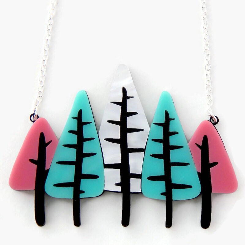 Mid Century Modern Trees Necklace