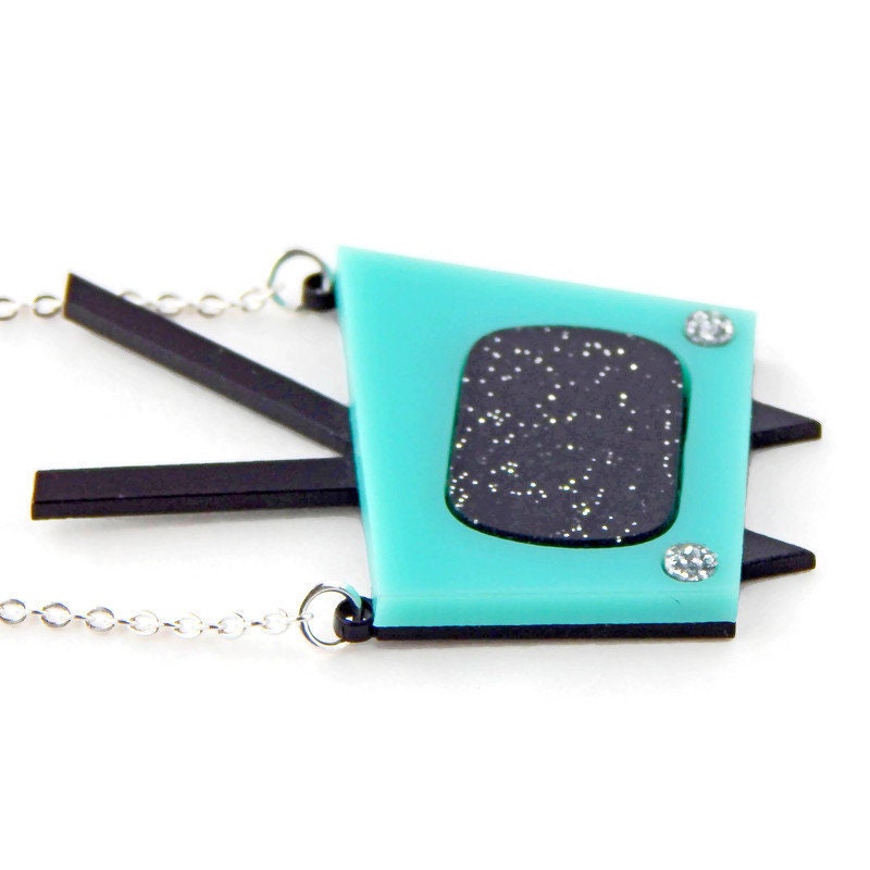 Retro 1950s Aqua TV Necklace