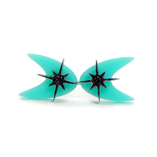 Aqua Mid Century Boomerang Stud Earrings