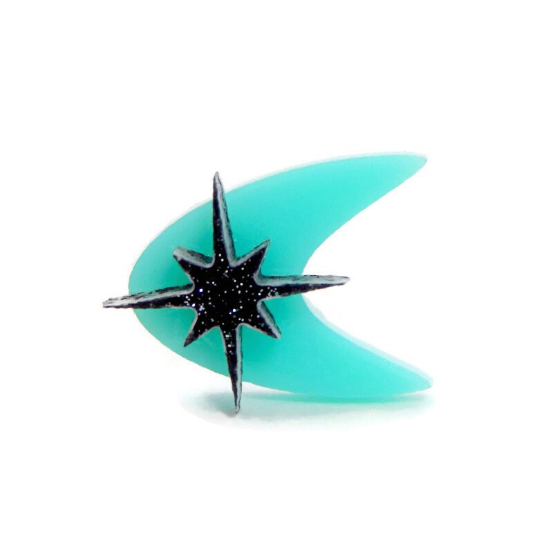 Aqua Mid Century Boomerang Stud Earrings