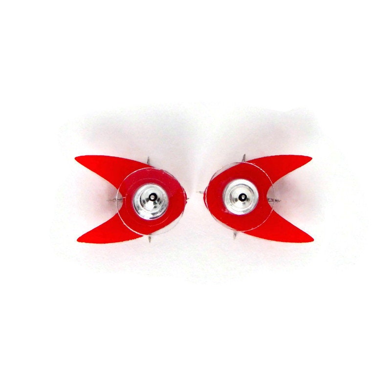 Red Mid Century Boomerang Stud Earrings