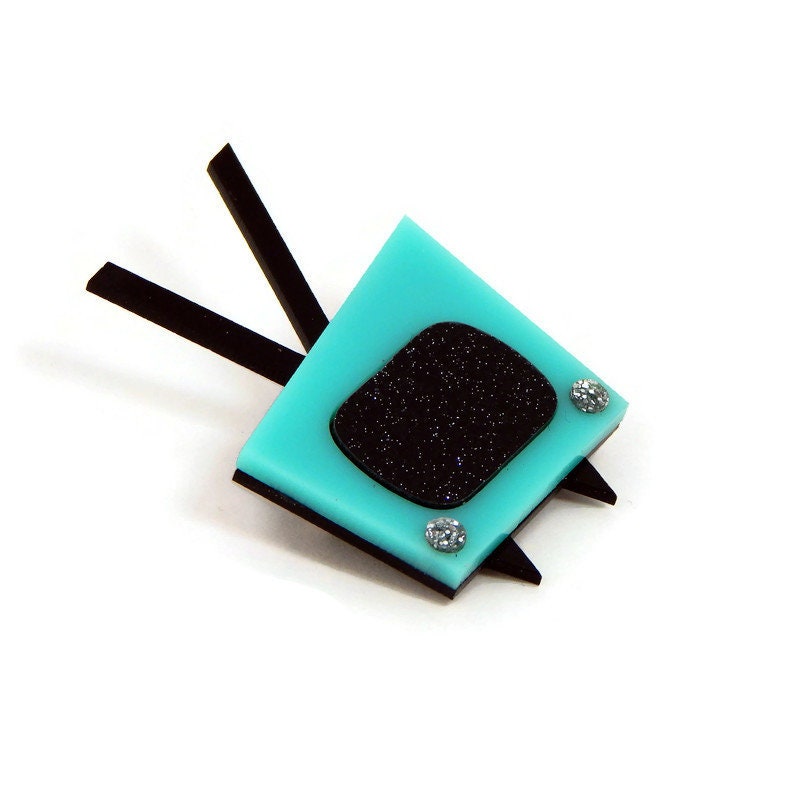 Retro Aqua TV Brooch