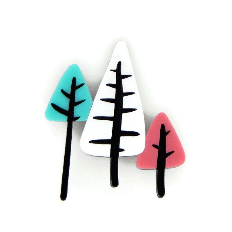 Pink and Aqua Mid Century Modern Trees Brooch