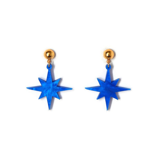 Blue Pearl Starburst Dangle Earrings