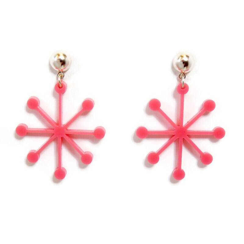 Pink Mid Century Modern Sputnik Dangle Earrings