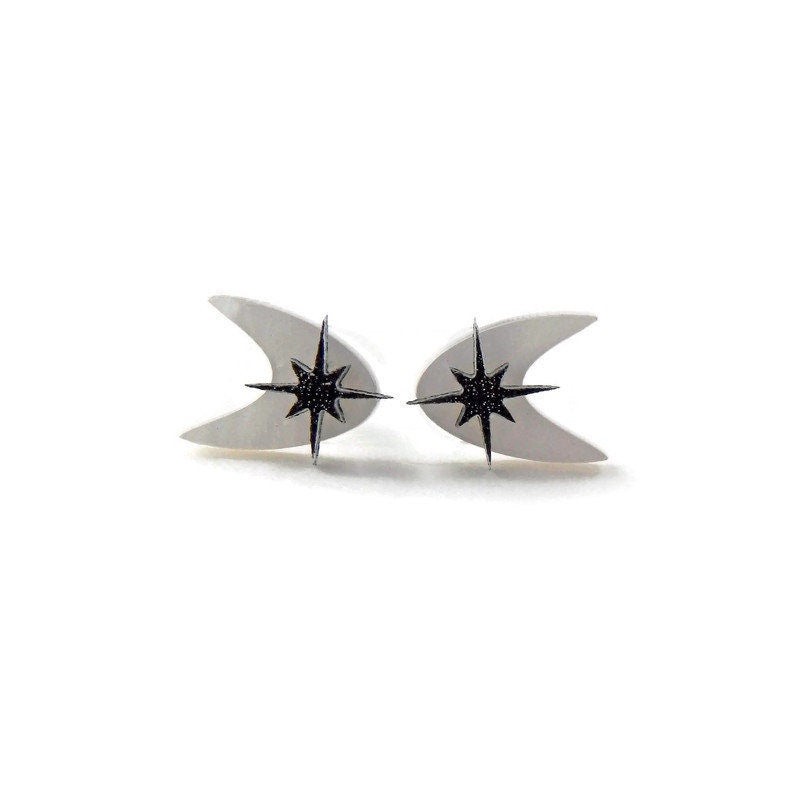 Retro White Boomerang Stud Earrings