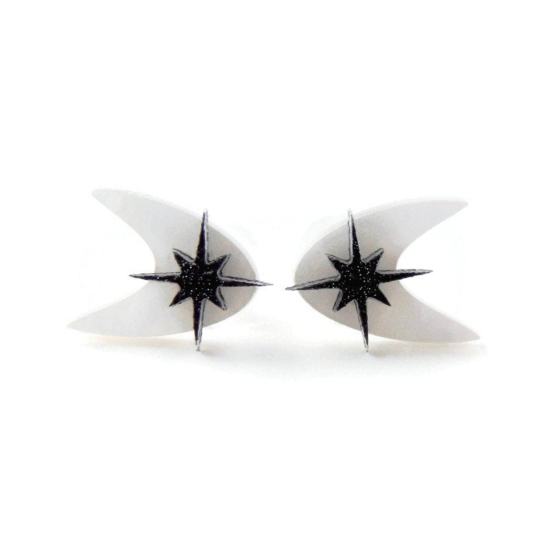 Retro White Boomerang Stud Earrings