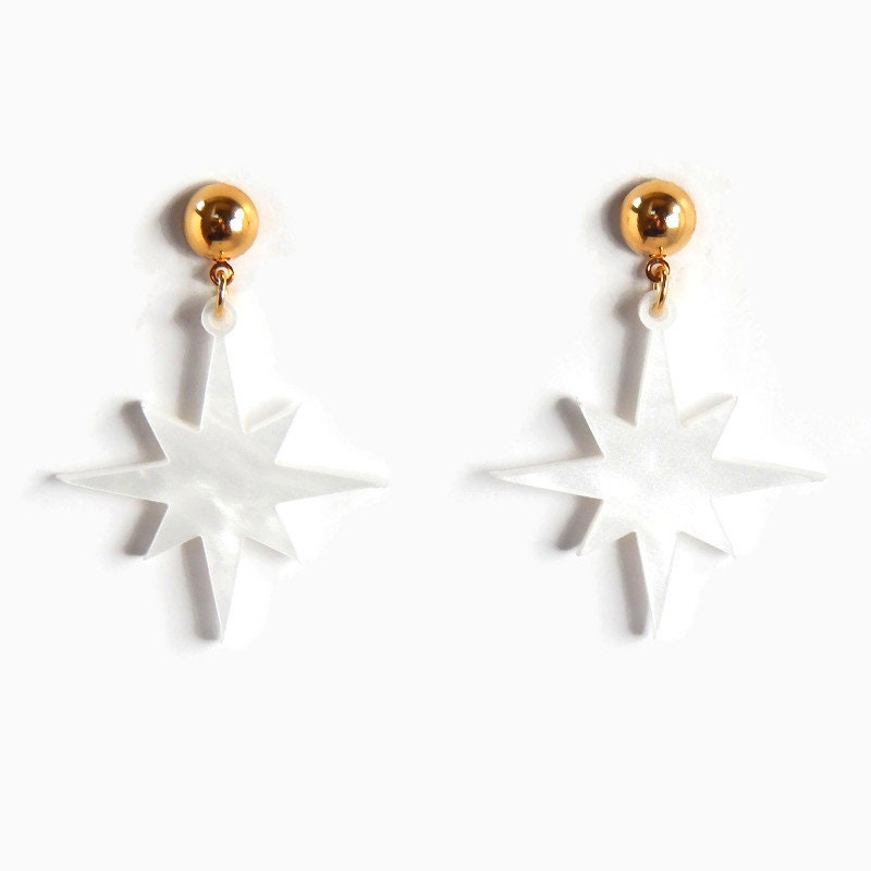 White Pearl Starburst Dangle Earrings