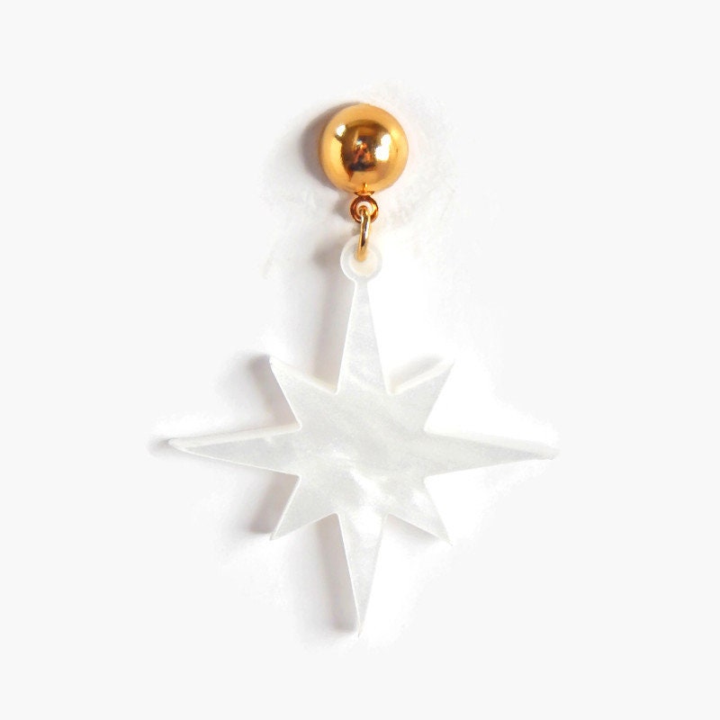 White Pearl Starburst Dangle Earrings